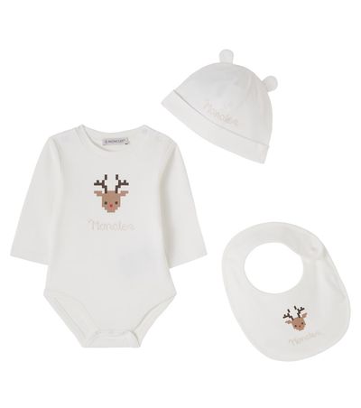 Moncler Enfant Moncler Enfant Baby cotton beanie, bib and bodysuit set