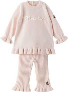 Moncler Enfant Moncler Enfant Baby Pink Ruffled Wool Cashmere Sweater & Trousers Set