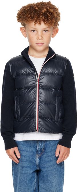 Moncler Enfant Moncler Enfant Big Kids Navy Padded Wool Zip-Up Cardigan