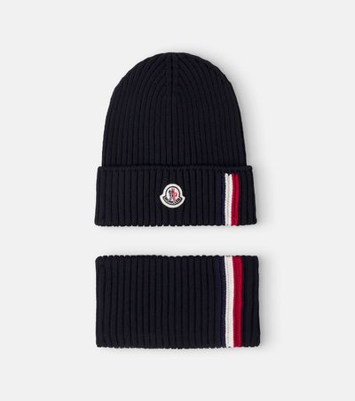 Moncler Enfant Moncler Enfant Ribbed-knit virgin wool beanie and scarf set