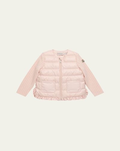 Moncler Girl's Rib-Sleeve Quilted Down Cardigan