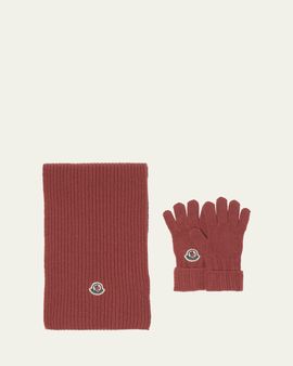 Moncler Girl's Virgin Wool Scarf & Gloves Set