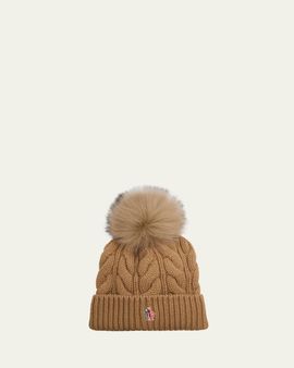 Moncler Grenoble Cable-Knit Wool-Cashmere Beanie with Shearling Pom
