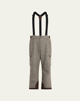 Moncler Grenoble Men's Houndstooth Wool Ski Pants with Detachable Suspenders