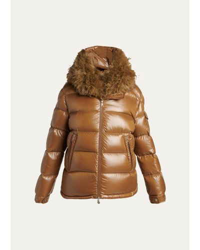 Moncler Hypolais Short Down Jacket with Faux Fur