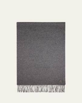 Moncler Men's Fringed Cashmere Scarf with Leather Logo