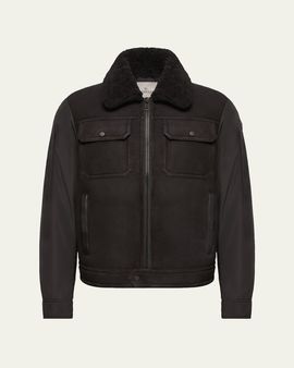 Moncler Men's Hybrid Suede Shearling-Collar Aviator Jacket