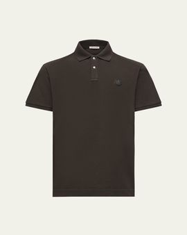 Moncler Men's Leather Logo Patch Cotton Pique Polo Shirt