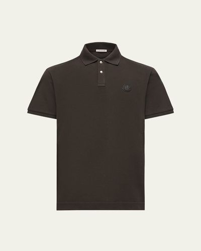 Moncler Men's Leather Logo Patch Cotton Pique Polo Shirt