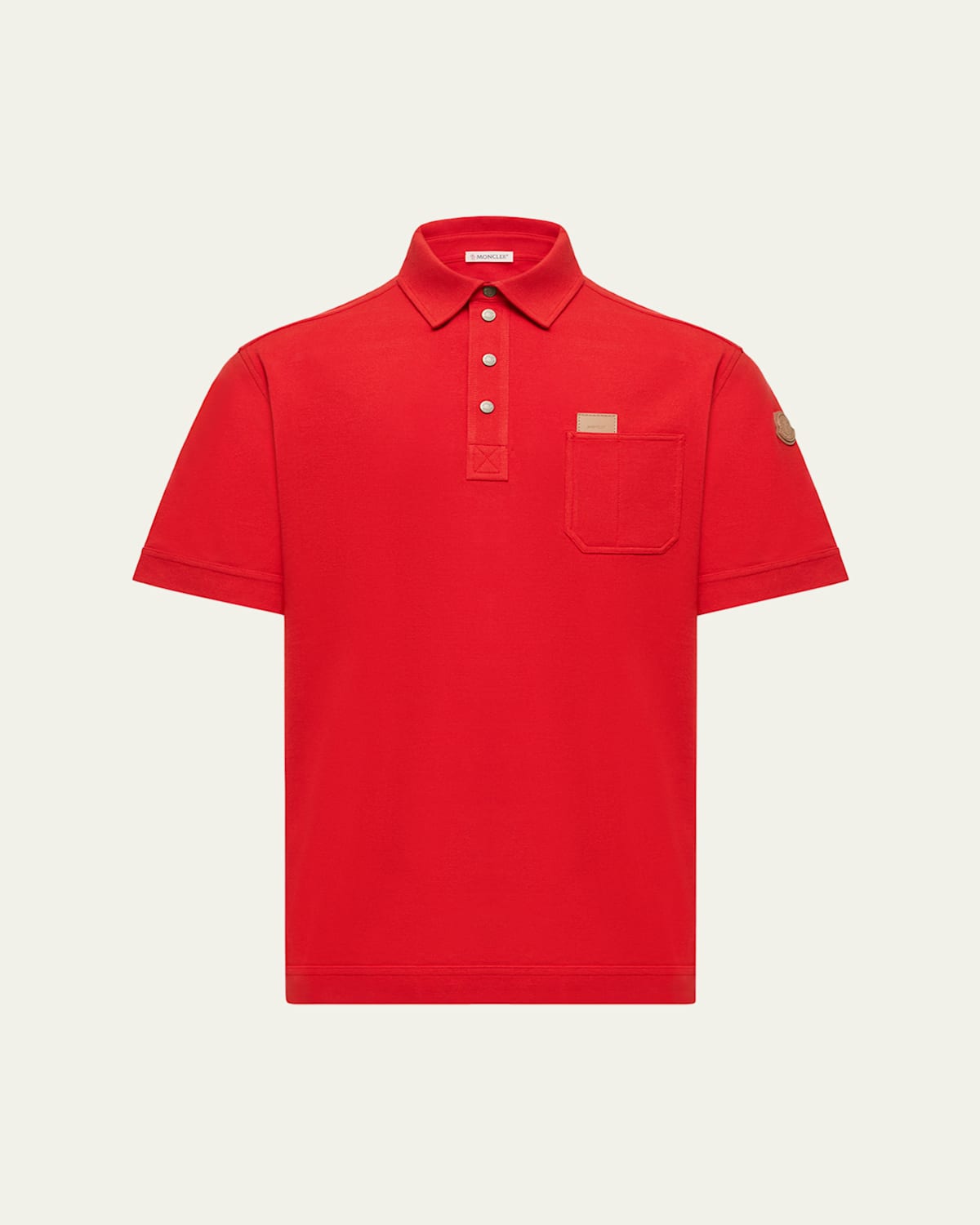 Moncler Men's Leather Logo Tag Cotton Pique Polo Shirt