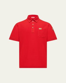 Moncler Men's Leather Logo Tag Cotton Pique Polo Shirt
