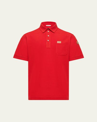 Moncler Men's Leather Logo Tag Cotton Pique Polo Shirt