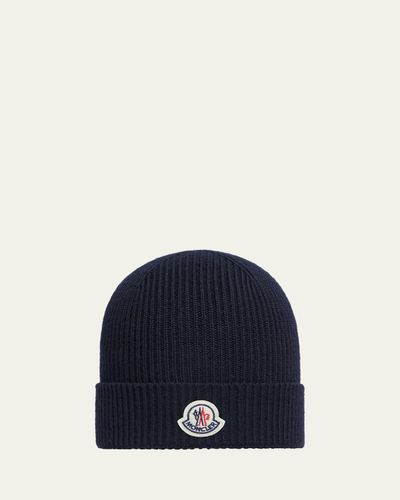 Moncler Men's Logo Emblem Wool-Knit Beanie Hat