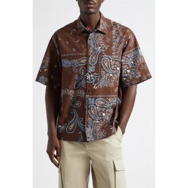 Moncler Moncler Bandana Print Short Sleeve Cotton Button-Up Shirt