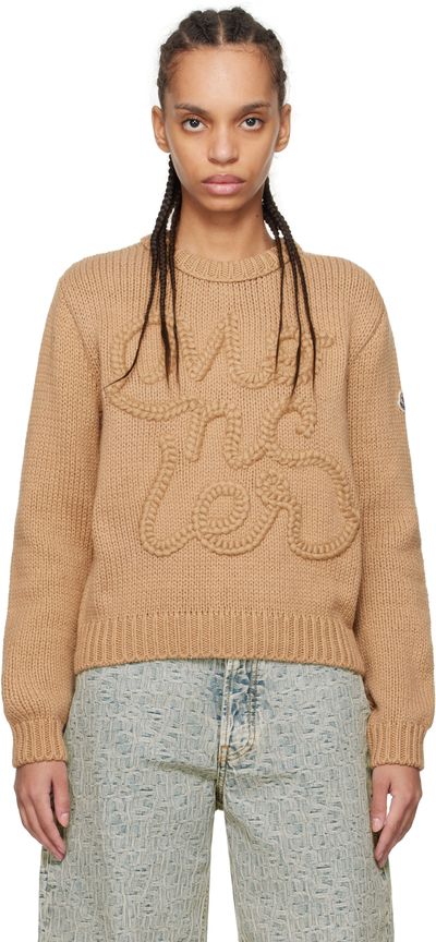 Moncler Moncler Beige Embroidered Logo Cotton Sweater
