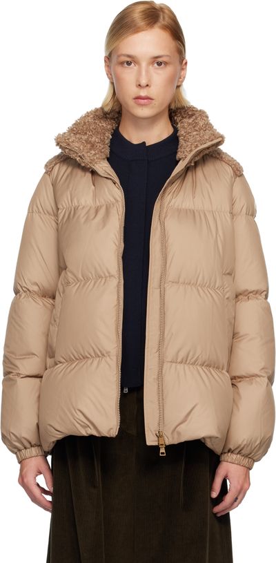 Moncler Moncler Beige Esnaie Teddy-Trimmed Short Down Jacket