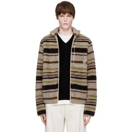 Moncler Moncler Beige Striped Teddy Zip-Up Cardigan