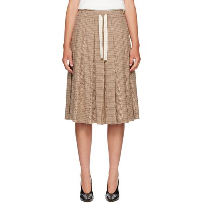 Moncler Moncler Beige Viscose & Wool Stretch Microcheck Midi Skirt