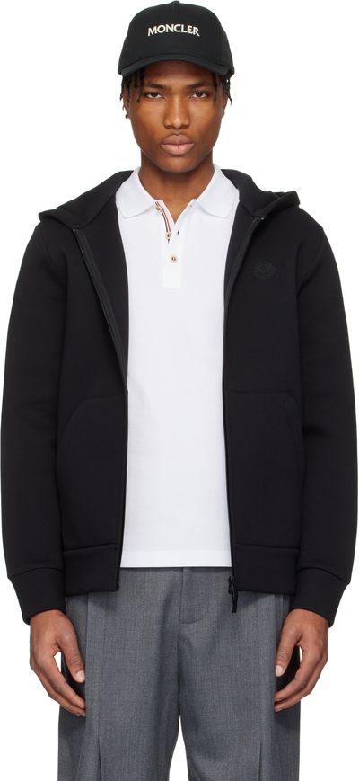 Moncler Moncler Black Cotton & Neoprene Zip-Up Hoodie
