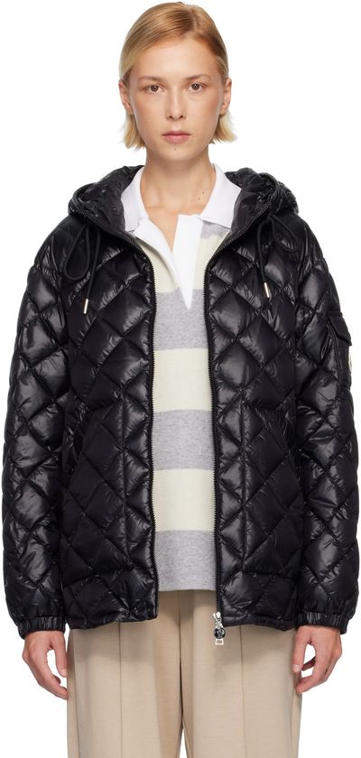 Moncler Moncler Black Diamond-Quilted Hooded Short Down Jacket