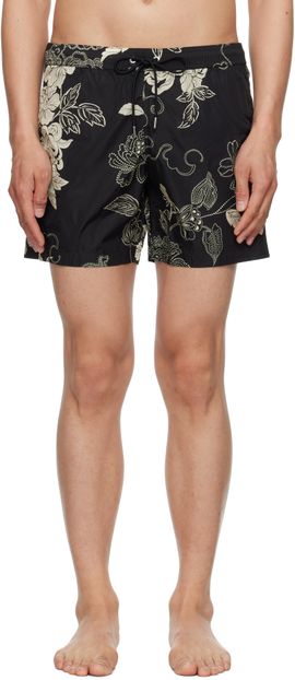 Moncler Moncler Black Floral Print Swim Shorts