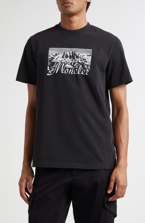 Moncler Moncler Black Mountain Logo Cotton Graphic T-Shirt