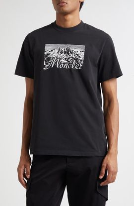 Moncler Moncler Black Mountain Logo Cotton Graphic T-Shirt