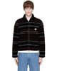 Moncler Moncler Black Striped Wool Fleece Zip Sweater - 1