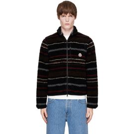 Moncler Moncler Black Striped Wool Fleece Zip Sweater