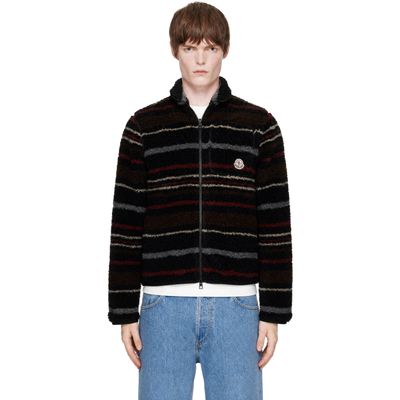 Moncler Moncler Black Striped Wool Fleece Zip Sweater