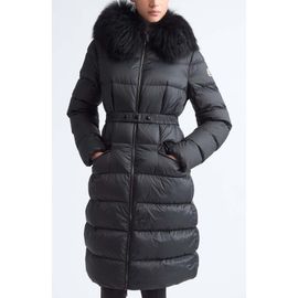 Moncler Moncler Boedic Water Repellent Long Down Puffer Coat with Genuine Shearling Trim