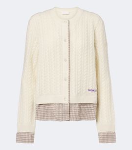 Moncler Moncler Cable-knit checked wool and cashmere cardigan