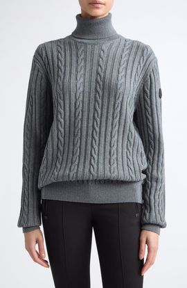 Moncler Moncler Cable Knit Virgin Wool Turtleneck Sweater