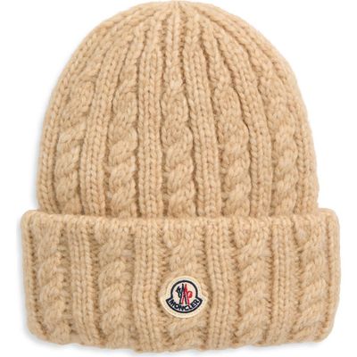 Moncler Moncler Cable Stitch Logo Patch Alpaca & Wool Blend Beanie