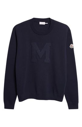 Moncler Moncler Chest Appliqué Crewneck Cotton Blend Sweatshirt