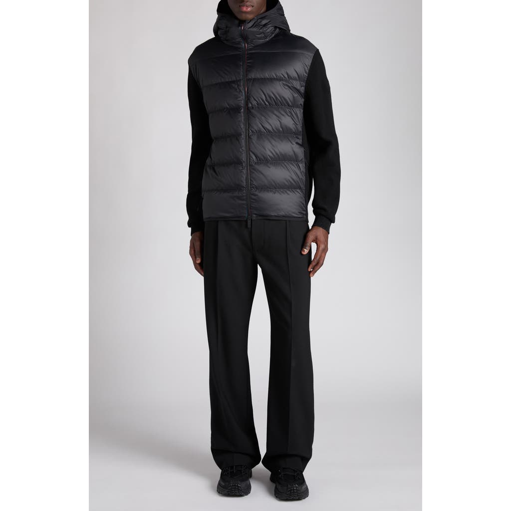 Moncler Moncler Cotton Knit & Down Hooded Cardigan