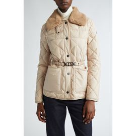Moncler Moncler Cygne Belted Down Puffer Jacket with Removable Faux Fur Collar