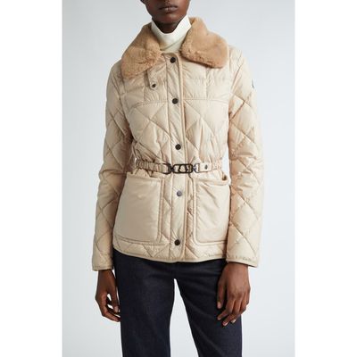 Moncler Moncler Cygne Belted Down Puffer Jacket with Removable Faux Fur Collar