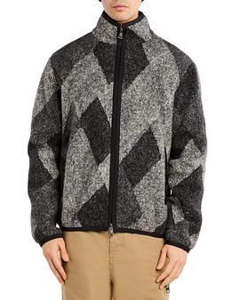 Moncler Moncler Diamond Pattern Wool Blend Zip Up Cardigan