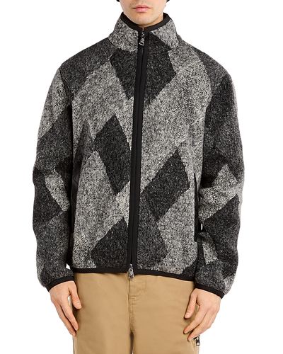 Moncler Moncler Diamond Pattern Wool Blend Zip Up Cardigan