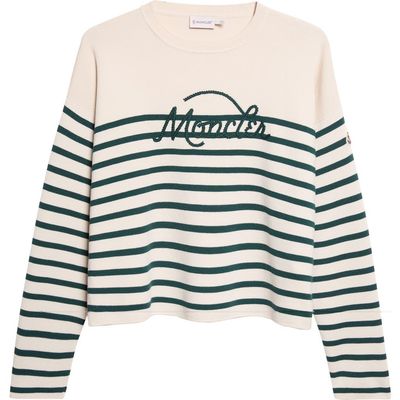 Moncler Moncler Embroidered Logo Stripe Virgin Wool Sweater