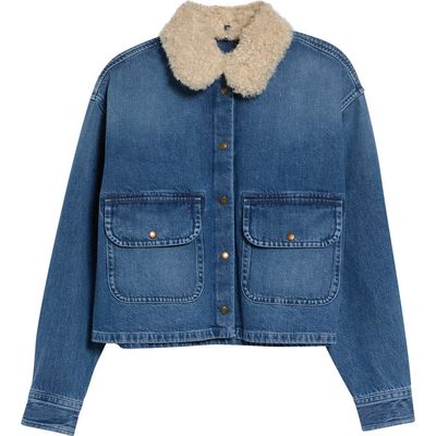Moncler Moncler Faux Shearling Collar Denim Jacket