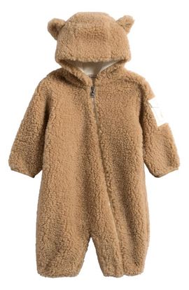 Moncler Moncler Hooded Teddy Bear High Pile Fleece Zip Romper
