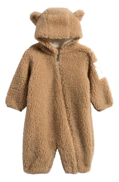 Moncler Moncler Hooded Teddy Bear High Pile Fleece Zip Romper