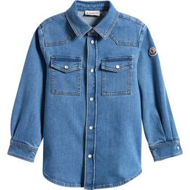 Moncler Moncler Kids' Long Sleeve Stretch Denim Snap-Up Shirt