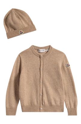 Moncler Moncler Kids' Virgin Wool & Cashmere Cardigan & Beanie Set