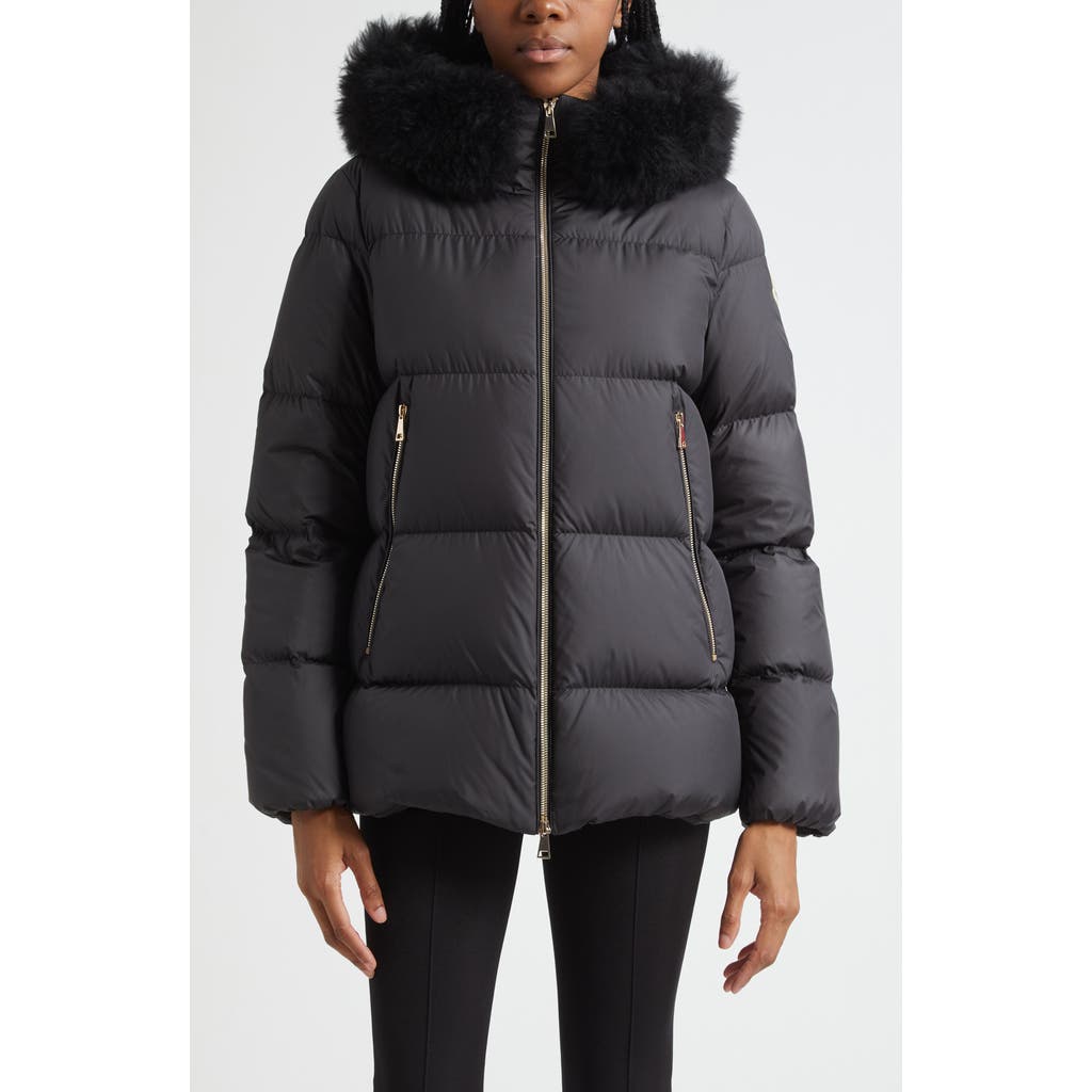 Moncler Moncler Laichefur Down Hooded Jacket with Removable Genuine Shearling Trim