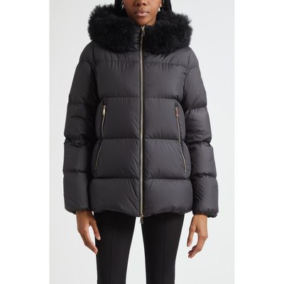 Moncler Moncler Laichefur Down Hooded Jacket with Removable Genuine Shearling Trim