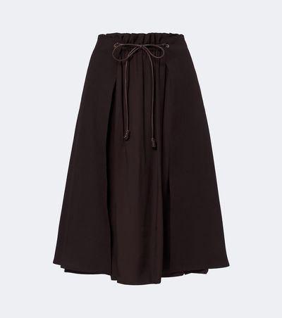 Moncler Moncler Leather-trimmed virgin wool midi skirt