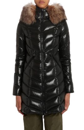 Moncler Moncler Marre Quilted Down Coat with Removable Genuine Shearling Trim